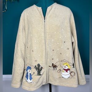 Fleece tan Cream Snowman zip up